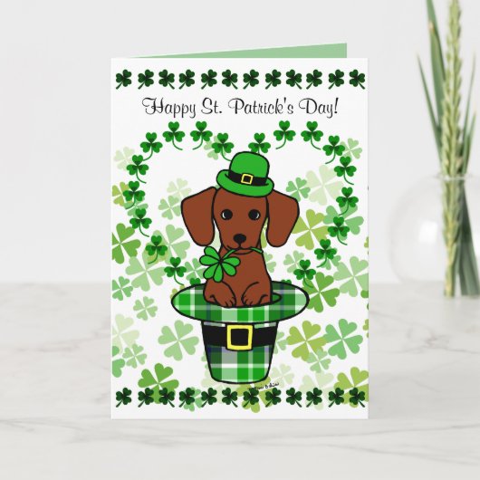 St. Patrick Day Red Smooth Dachshund Pet Kaart (Voorkant)