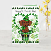 St. Patrick Day Red Smooth Dachshund Pet Kaart (Gele Bloem)