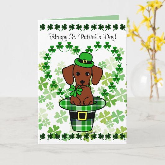 St. Patrick Day Red Smooth Dachshund Pet Kaart (Gele Bloem)