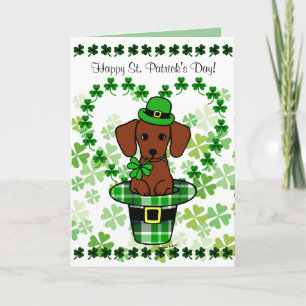 St. Patrick Day Red Smooth Dachshund Pet Kaart