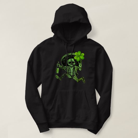 St. Patrick Day Skeleton Drinking Wine Clover Sham Hoodie (Design voorkant)