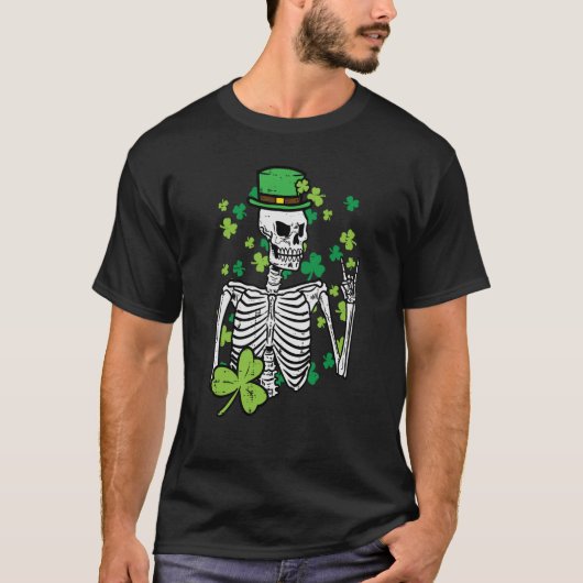 St Patrick Day Skeleton Rock Saint Paddys Rocker M T-shirt (Voorkant)
