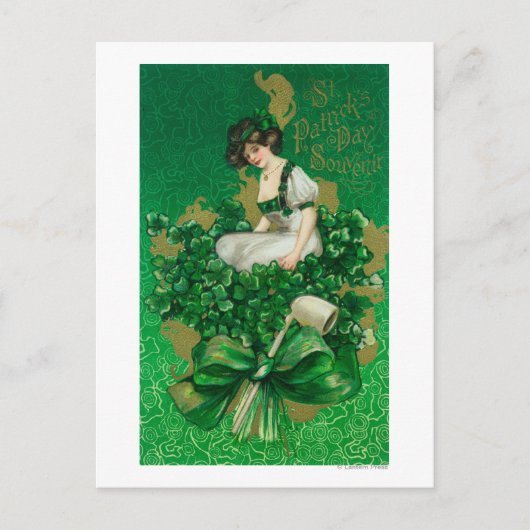 St. Patrick Day Souvenir Woman op Clover Scene Briefkaart (Voorkant)