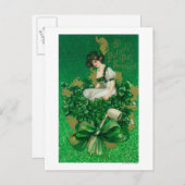 St. Patrick Day Souvenir Woman op Clover Scene Briefkaart (Voorkant / Achterkant)