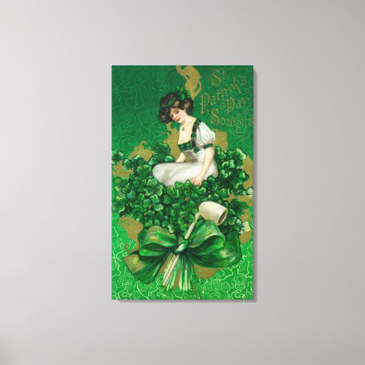 St. Patrick Day Souvenir Woman op Clover Scene Canvas Afdruk (Voorkant)