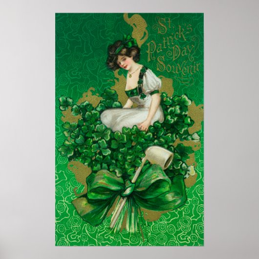 St. Patrick Day Souvenir Woman op Clover Scene Poster (Voorkant)