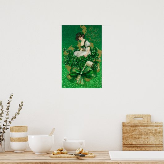 St. Patrick Day Souvenir Woman op Clover Scene Poster (Keuken)