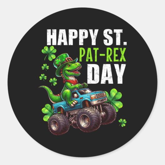 St Patrick Day T-Rex Monster Truck Ronde Sticker (Voorkant)