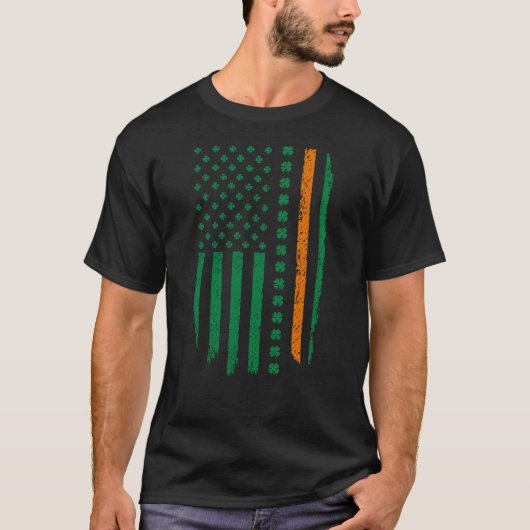 St Patrick Day Thin Oranje Line Shamrock Flag T-shirt (Voorkant)
