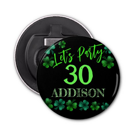 St Patrick Day Verjaardag Lets party shamrock Button Flesopener (Voorkant)