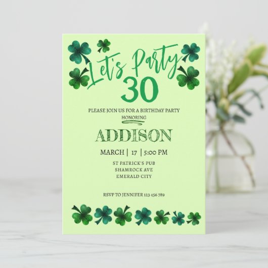 St Patrick Day Verjaardag Lets party shamrock volw Kaart (Staand voorkant)