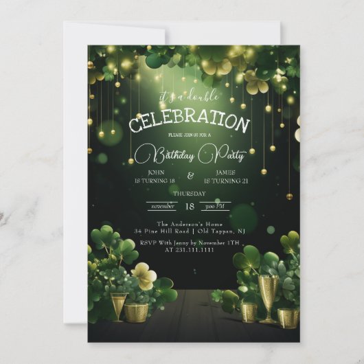 St. Patrick Double verjaardagsfeestje groene klave Kaart (Voorkant)