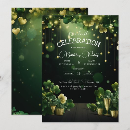 St. Patrick Double verjaardagsfeestje groene klave Kaart (Voorkant / Achterkant)