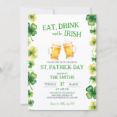 St. Patrick Eet, Drink en wees Iers Feest Kaart (Voorkant)
