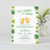 St. Patrick Eet, Drink en wees Iers Feest Kaart (Staand voorkant)