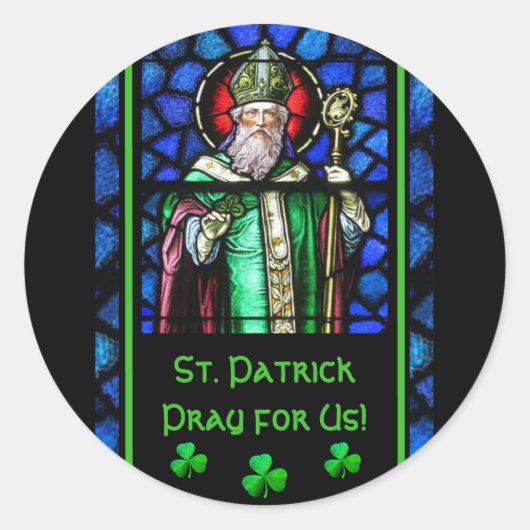 St. Patrick gebrandschilderd glas Ierse shamrocks Ronde Sticker (Voorkant)