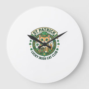 St. Patrick Geluks-Ierse Kat Schattige Kat T-Shirt Grote Klok