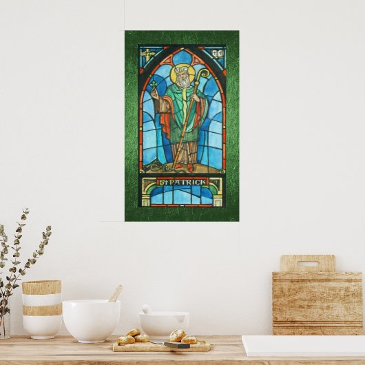 St. Patrick Glas in lood Reproduction Poster (Keuken)
