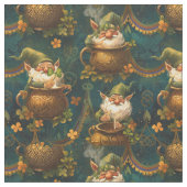 St. Patrick Gnome Pot Gold 4 blad klaver patroon Stof (Close Up)