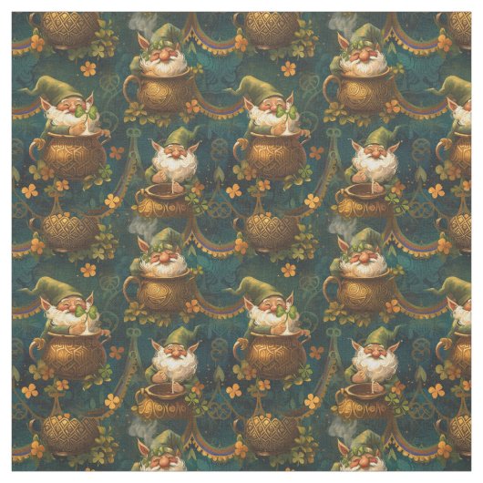 St. Patrick Gnome Pot Gold 4 blad klaver patroon Stof (Swatch)