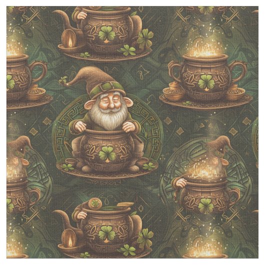 St. Patrick Gnome Pot van Gold  Pattern Stof (Close Up)