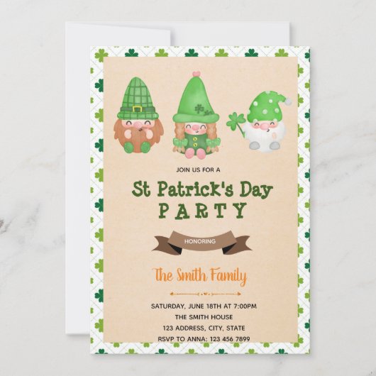 St patrick gnome uitnodiging (Voorkant)