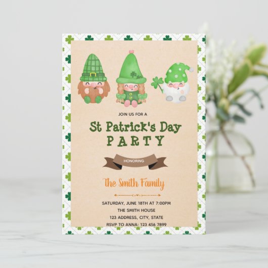 St patrick gnome uitnodiging (Staand voorkant)