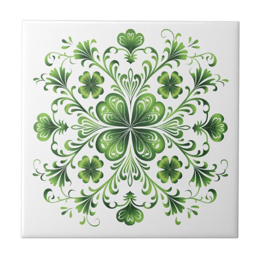 St. Patrick Green Clover Mandala Illustratie Tegeltje (Voorkant)