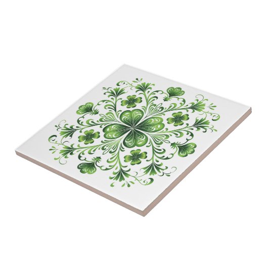 St. Patrick Green Clover Mandala Illustratie Tegeltje (Zijkant)