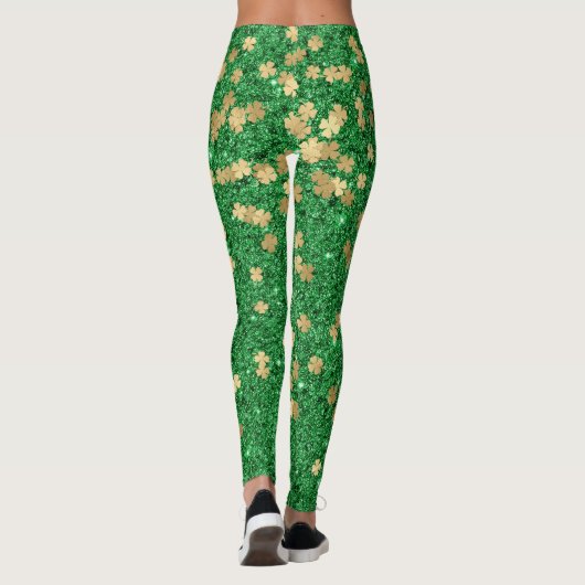 St Patrick Green Gold Clover Shamrock Confetti Fun Leggings (Achterkant)