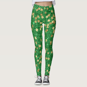 St Patrick Green Gold Clover Shamrock Confetti Fun Leggings