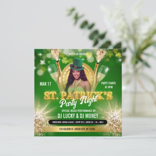 St Patrick Green Gold Party Flyer uitnodiging (Staand voorkant)