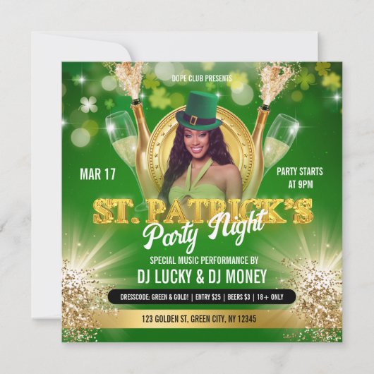 St Patrick Green Gold Party Flyer uitnodiging (Voorkant)