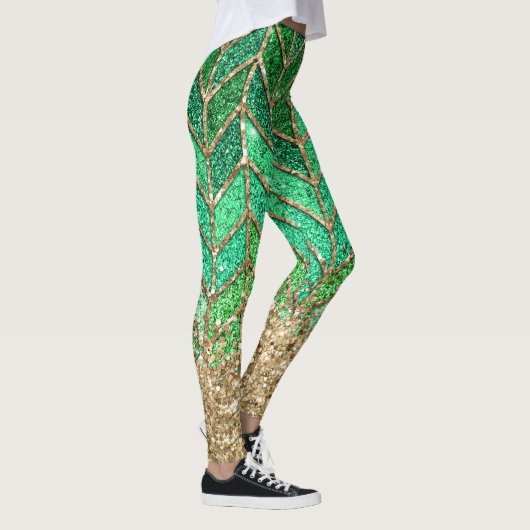 St Patrick Green Gradient Sparkle Glitter Gold Fun Leggings (Rechts)