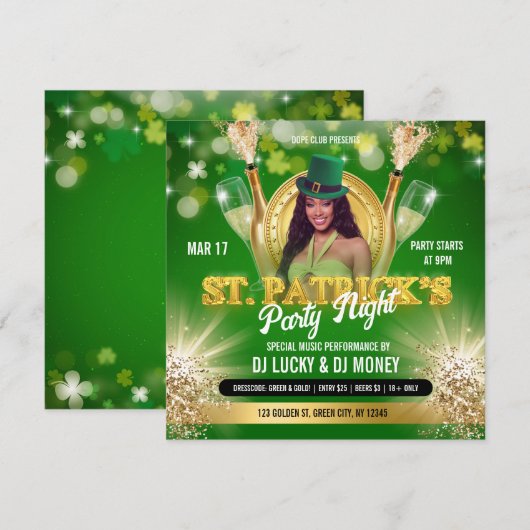 St Patrick Groen Goud Feest Flyer Uitnodiging (Voorkant / Achterkant)