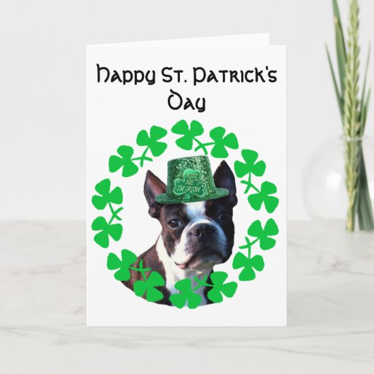 St Patrick het wenskaart van Boston Terrier van de Kaart (Voorkant)
