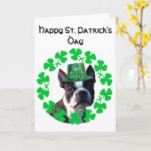St Patrick het wenskaart van Boston Terrier van de Kaart (Gele Bloem)
