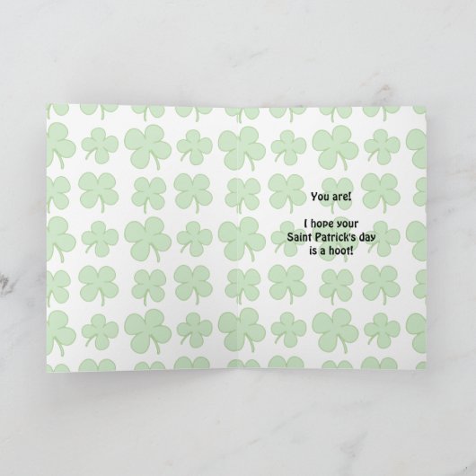 St. Patrick het Wenskaart van de Uil van de Dag Kaart (Binnen)