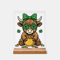 St Patrick Highland Koe Pot van Goud Vintage Kunst