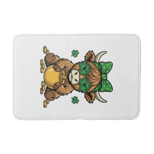St Patrick Highland Koe Pot van Goud Vintage Kunst Badmat