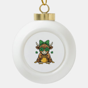 St Patrick Highland Koe Pot van Goud Vintage Kunst Keramische Bal Ornament