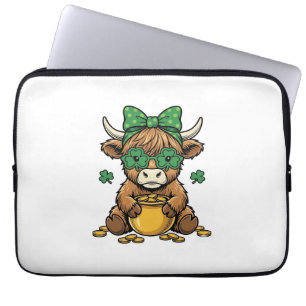 St Patrick Highland Koe Pot van Goud Vintage Kunst Laptop Sleeve