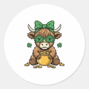 St Patrick Highland Koe Pot van Goud Vintage Kunst Ronde Sticker