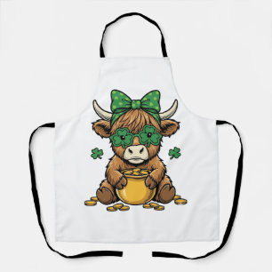 St Patrick Highland Koe Pot van Goud Vintage Kunst Schort