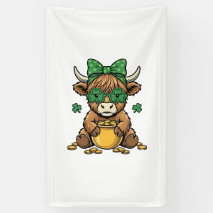 St Patrick Highland Koe Pot van Goud Vintage Kunst Spandoek