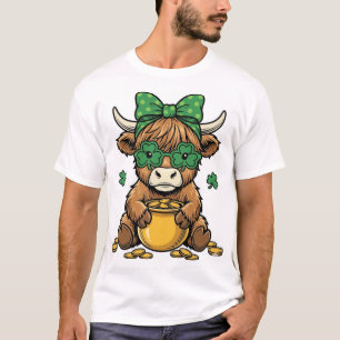 St Patrick Highland Koe Pot van Goud Vintage Kunst T-shirt