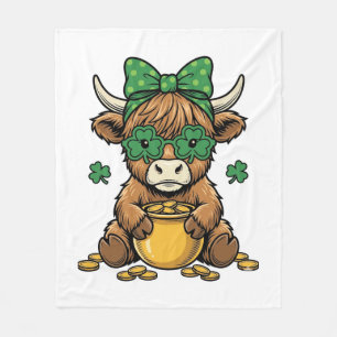 St Patrick Hooglandkoe Pot met Goud Vintage Kunst_ Fleece Deken