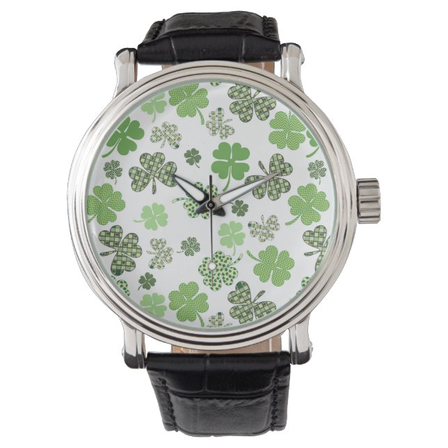 St. Patrick Ierse Shamrock Clover Groen Horloge (Voorkant)