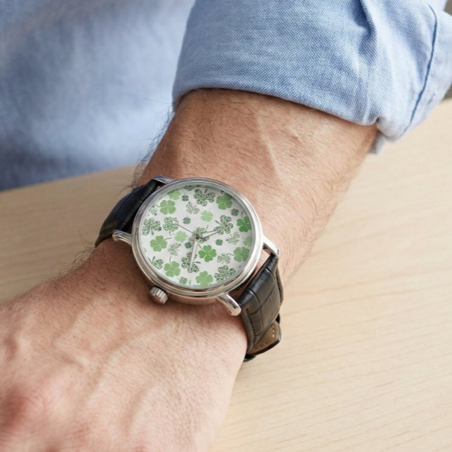 St. Patrick Ierse Shamrock Clover Groen Horloge (Creator heeft geüpload)