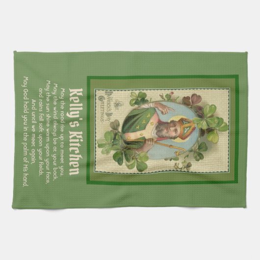 St. Patrick Irish Blessing Religious Shamrocks Theedoek (Horizontaal)